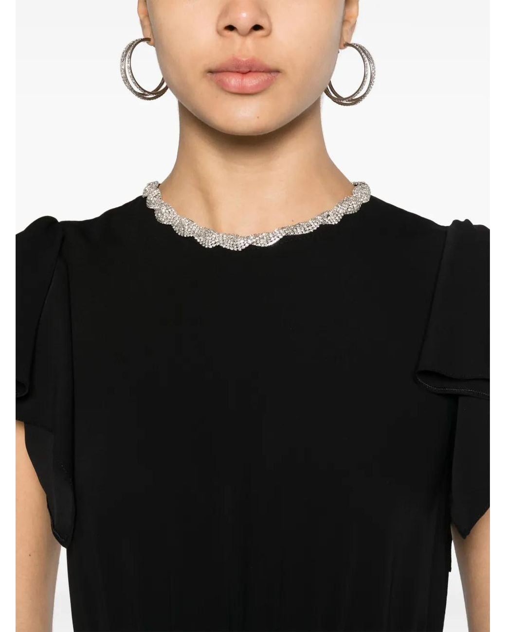 Nissa Black Crystal-Embellished Pleated Dress