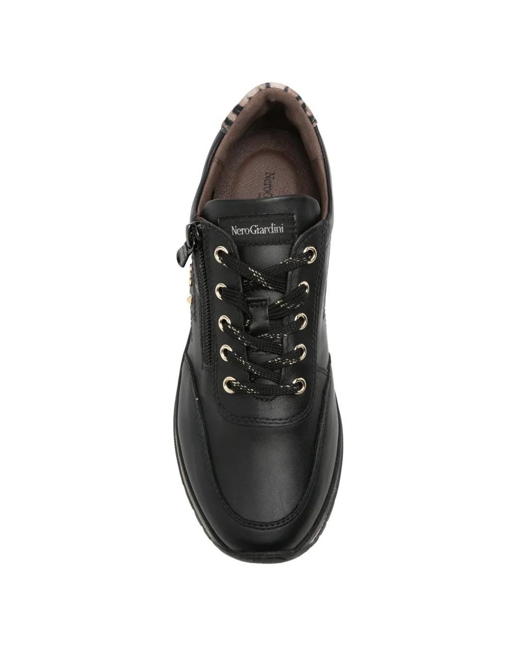 Nero Giardini Black Leopard-Print Panelled Leather Sneakers