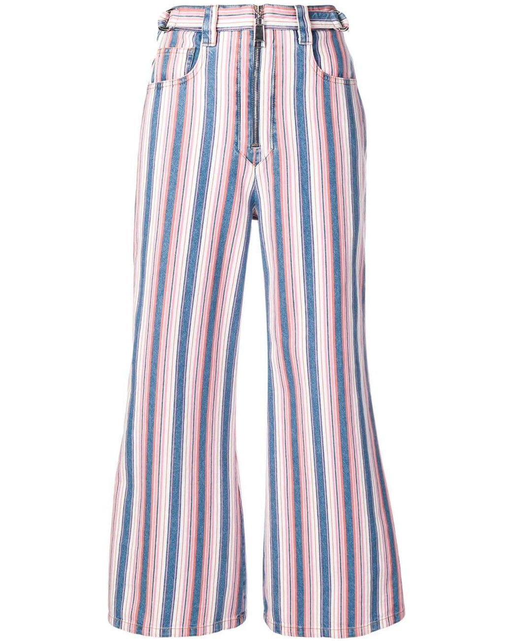 Miu Miu Denim Striped Flared Jeans in Pink - Lyst