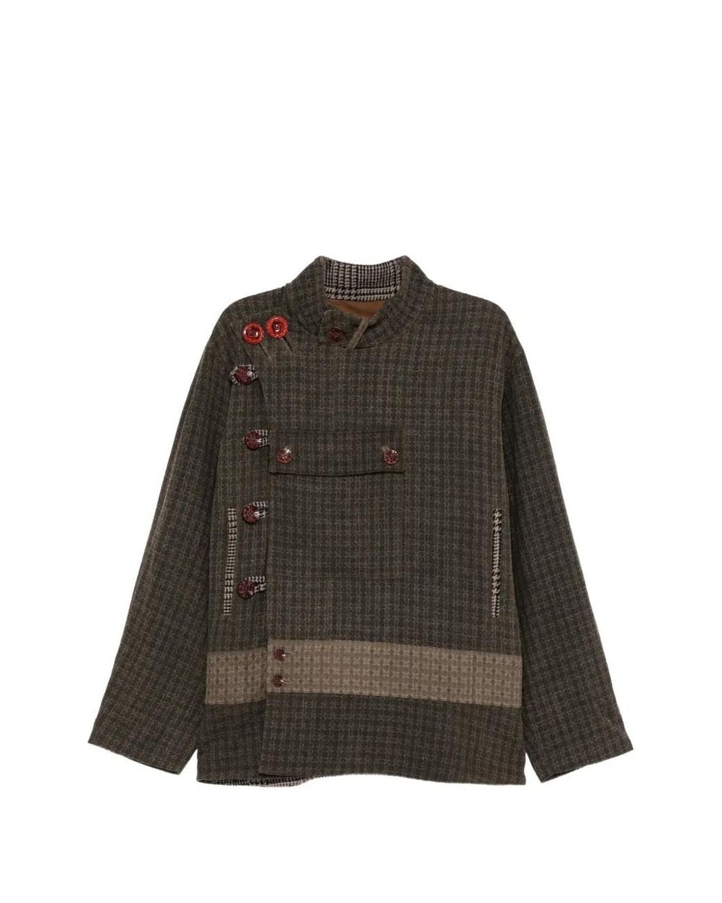 Commun's Brown Button-Embellished Checked Jacket for men