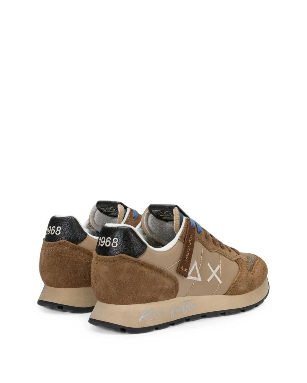 Sun 68 Brown Logo-Embroidered Panelled Sneakers for men