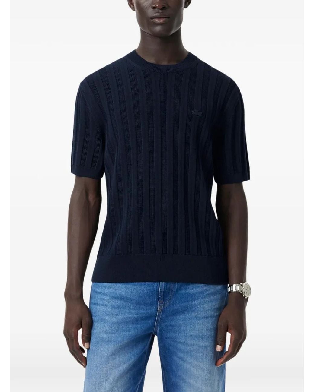 Lacoste Blue Ribbed-Knit Top for men