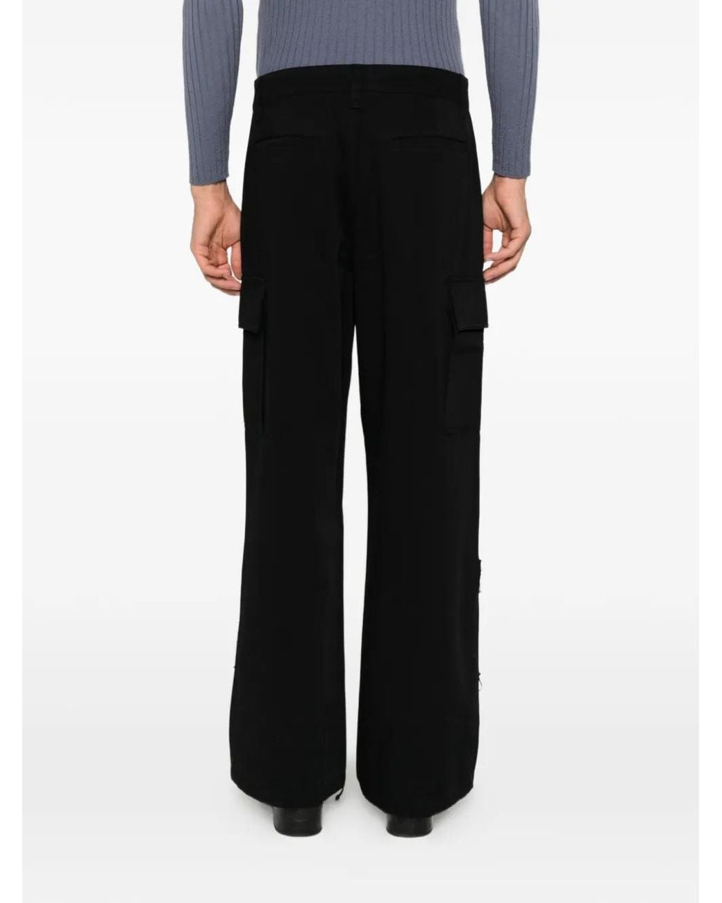TONYWACK Black Pleated Wide-Leg Cargo Pants for men