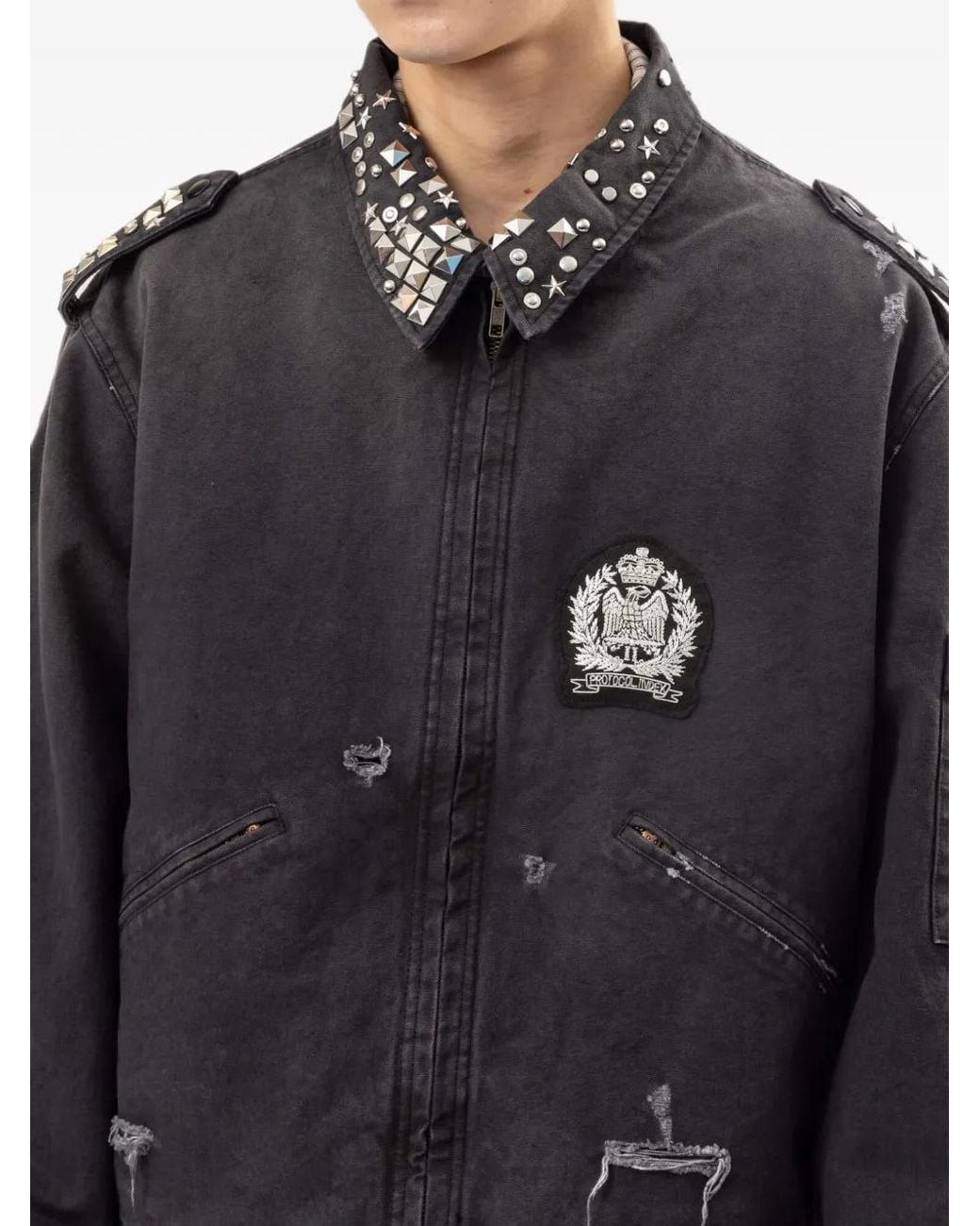 Protocol Index Black Studded Distressed Shirt Jacket for men