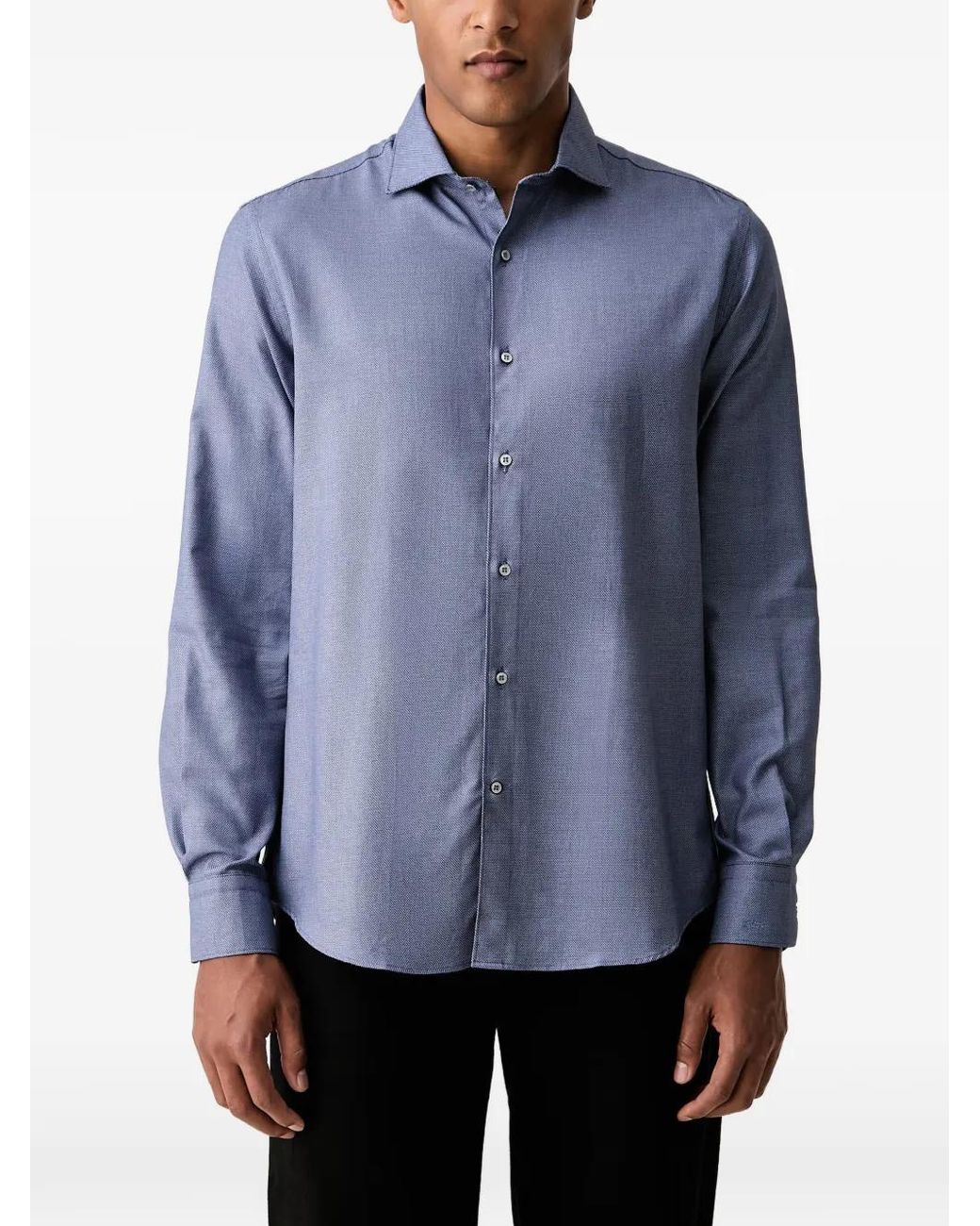 Paul & Shark Blue Micro-Patterned Long-Sleeved Shirt for men