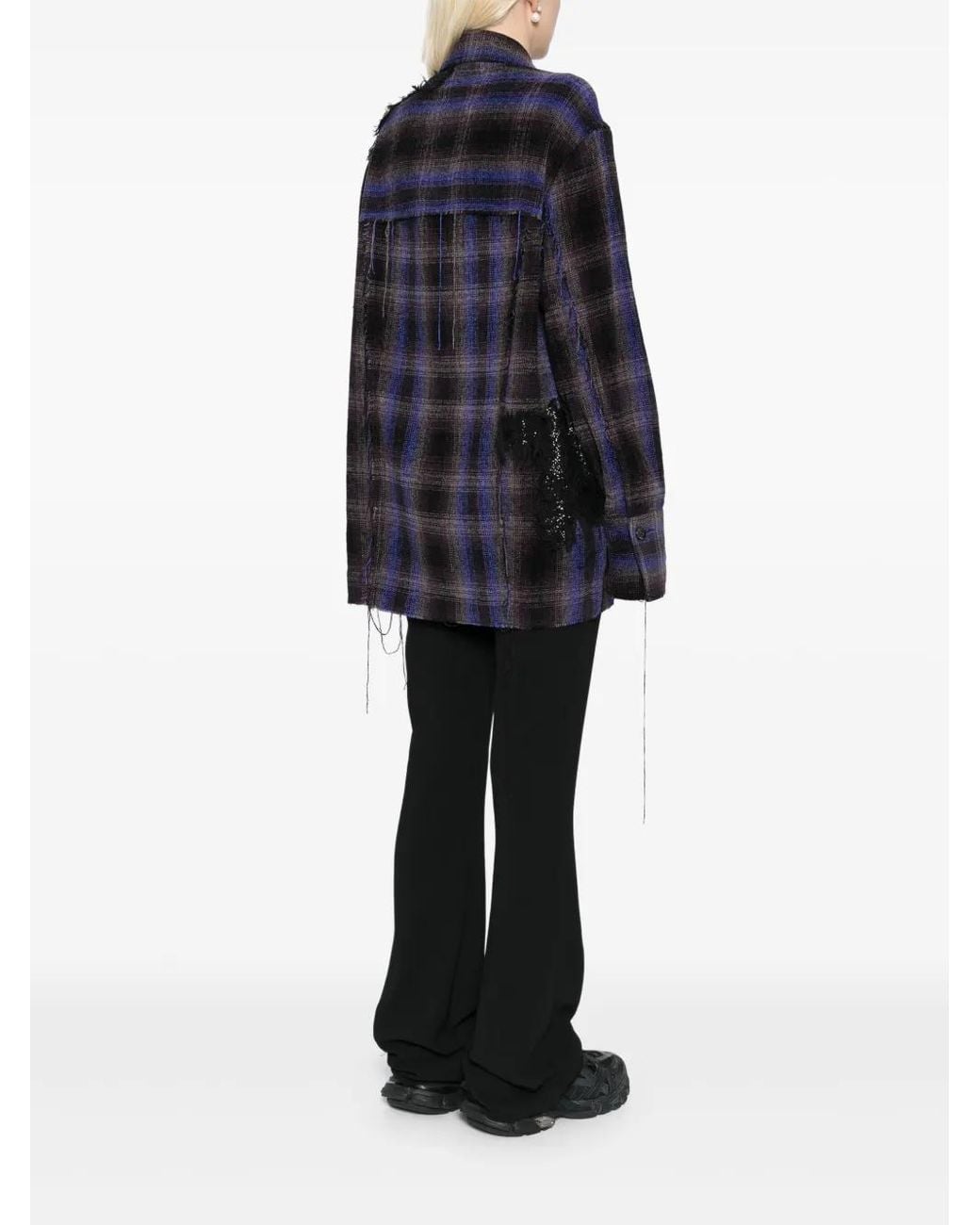 Song For The Mute Blue Embellished Check Pattern Jacket
