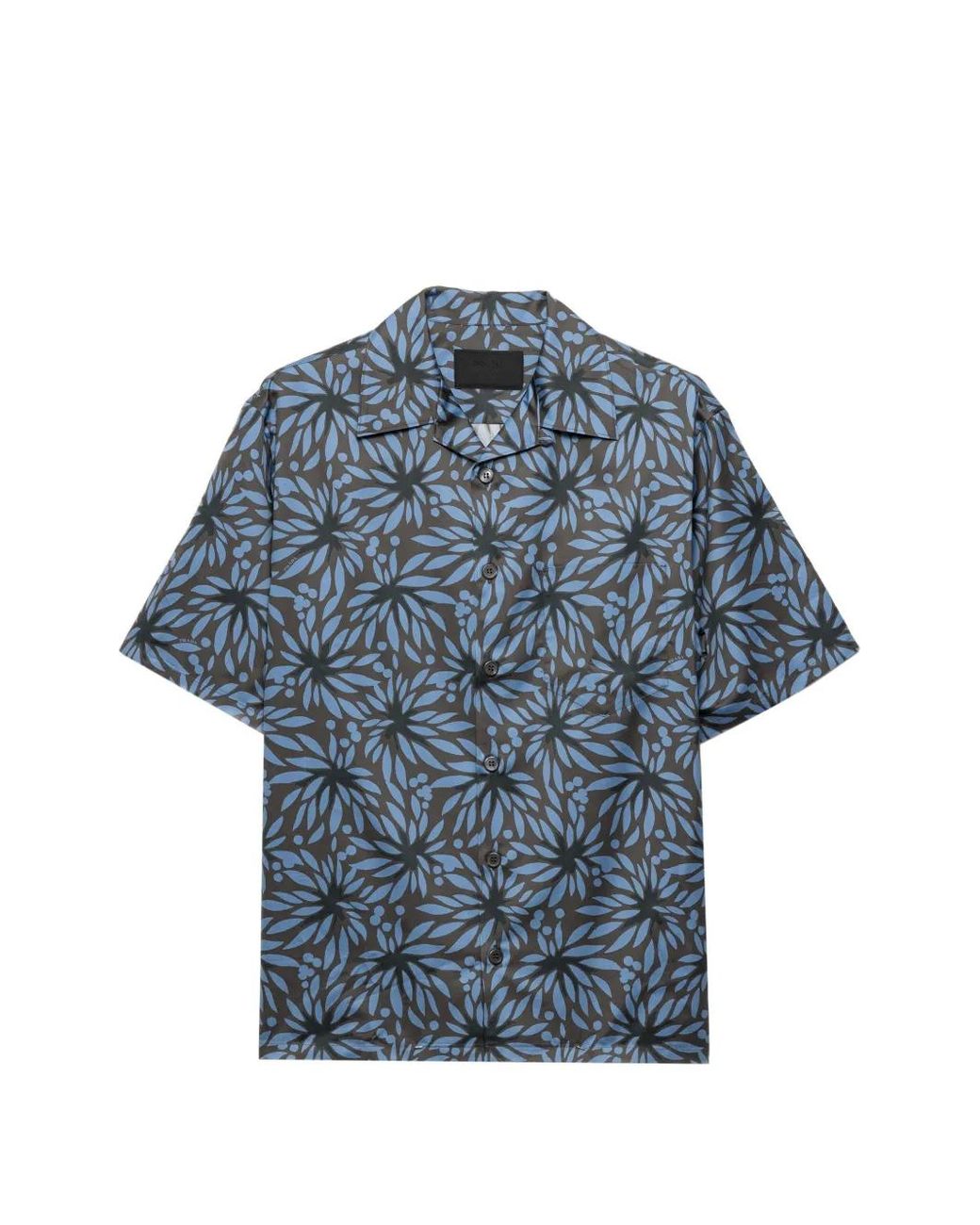 Prada Blue Printed Cotton Bowling Shirt for men