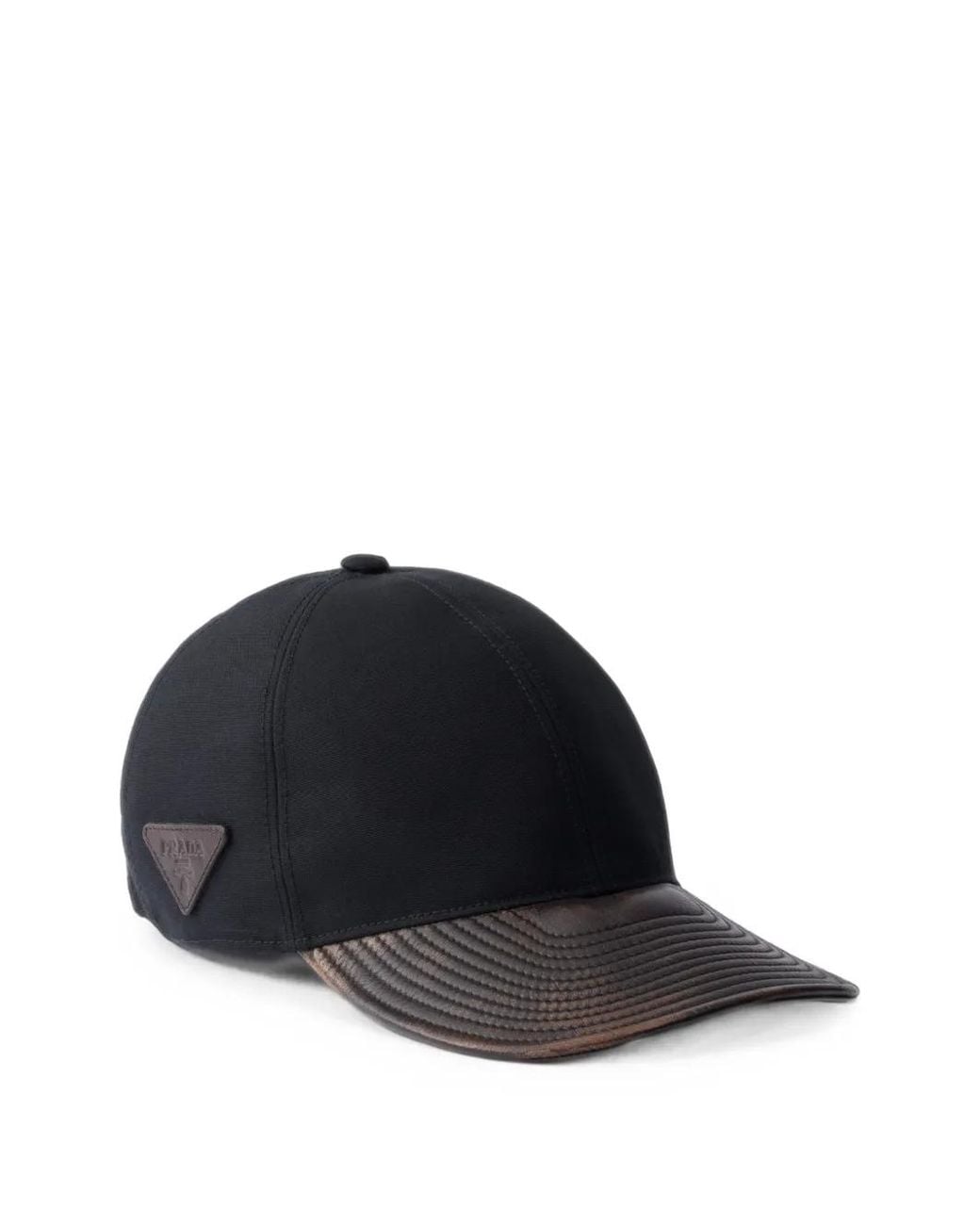 Prada Black Casquette Technique En Coton Et Cuir for men