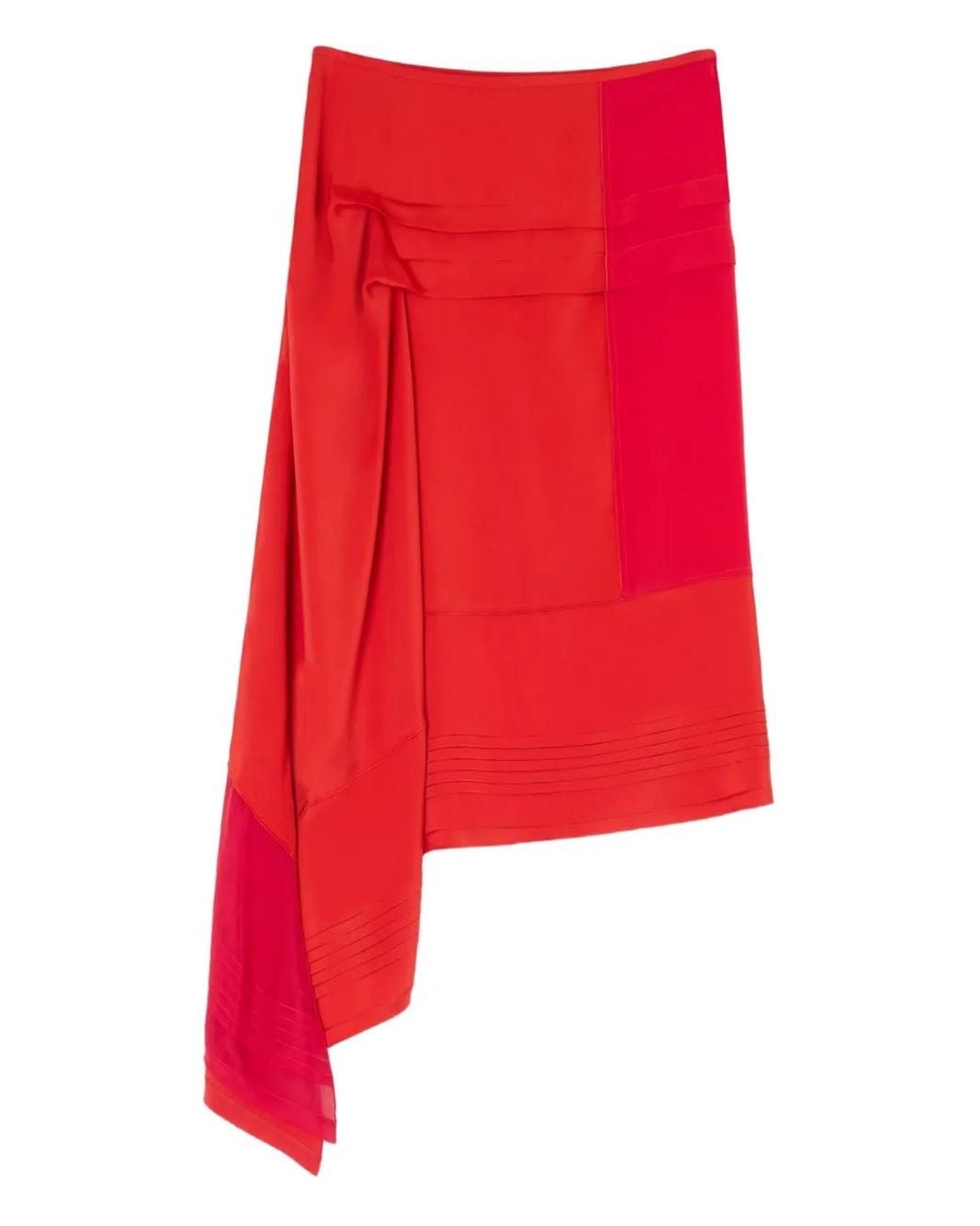 Lemaire Red Pleated Asymmetric Skirt