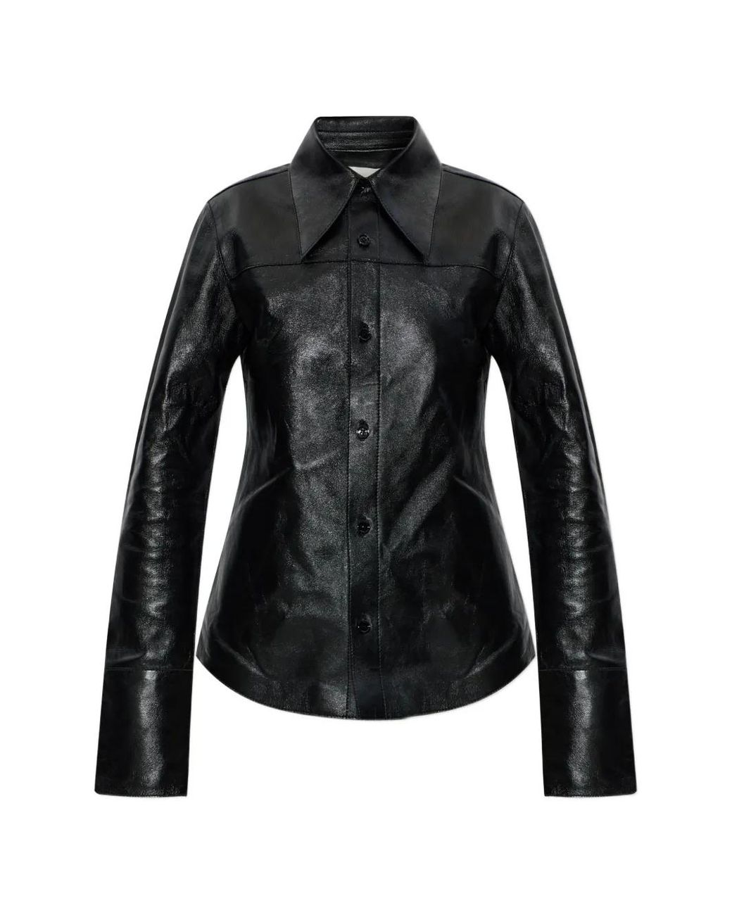 AMI Black Panelled Leather Shirt