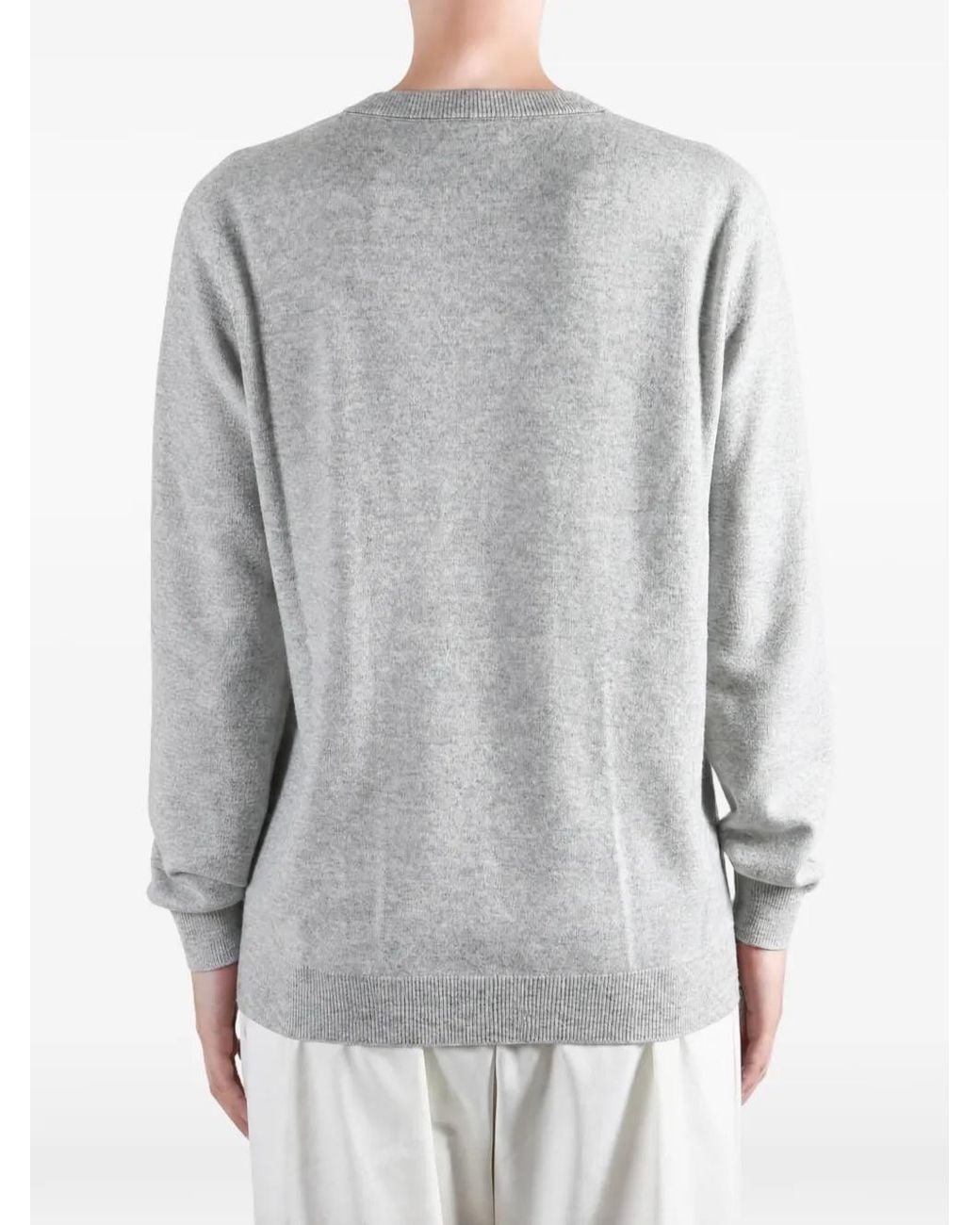Brunello Cucinelli Gray V-Neck Cashmere Sweater