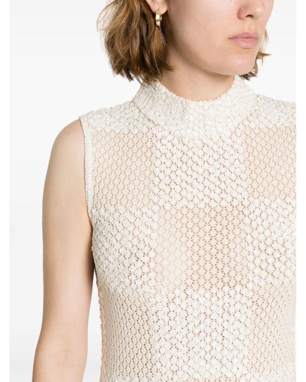 Casablanca White Sequin-Embellished Knit Dress