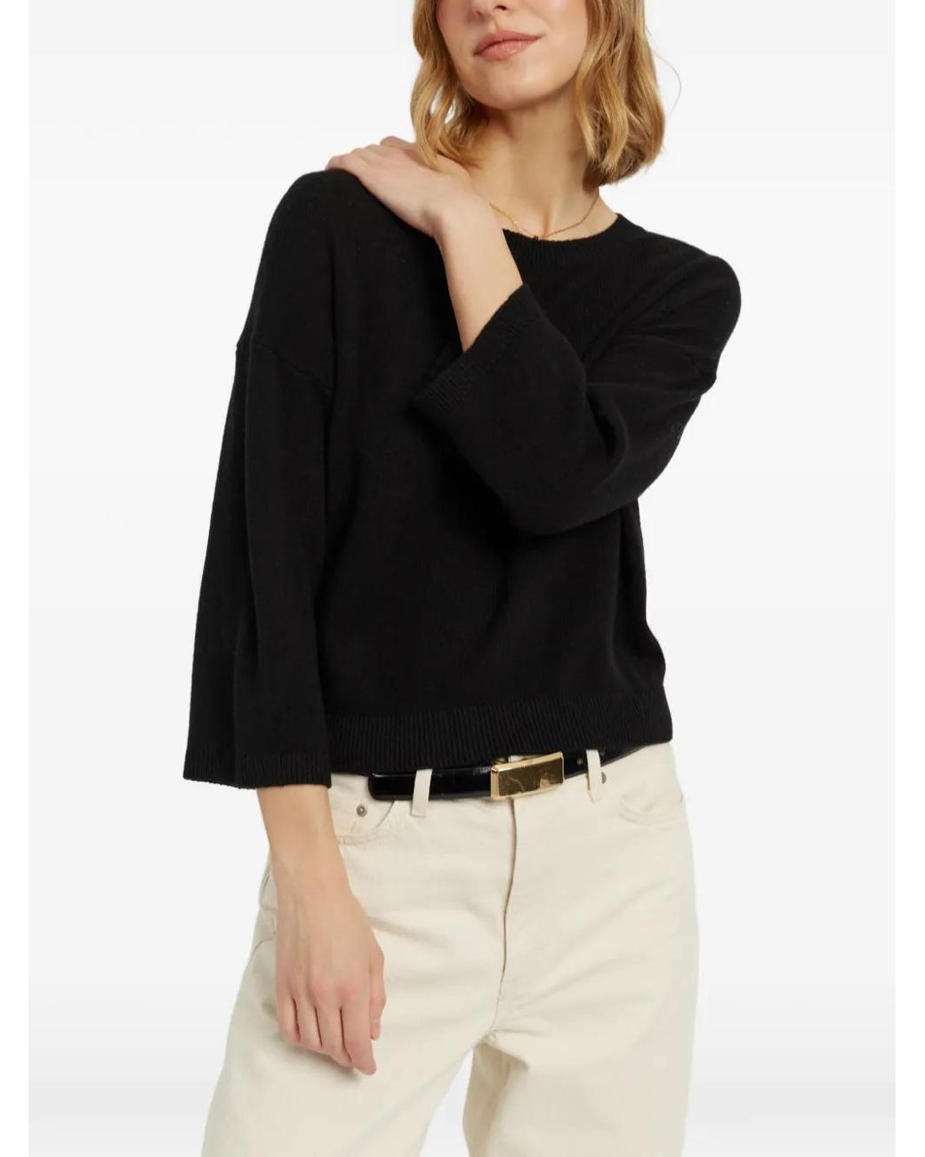 Chinti & Parker Black Cloud Cropped-Sleeve Sweater