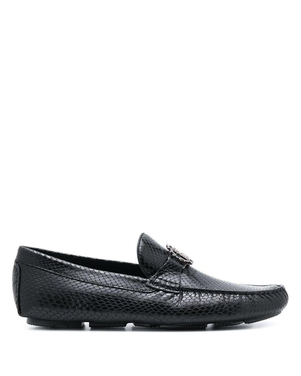 Roberto Cavalli Leather Rc Monogram Snake Loafers in Black for Men - Lyst