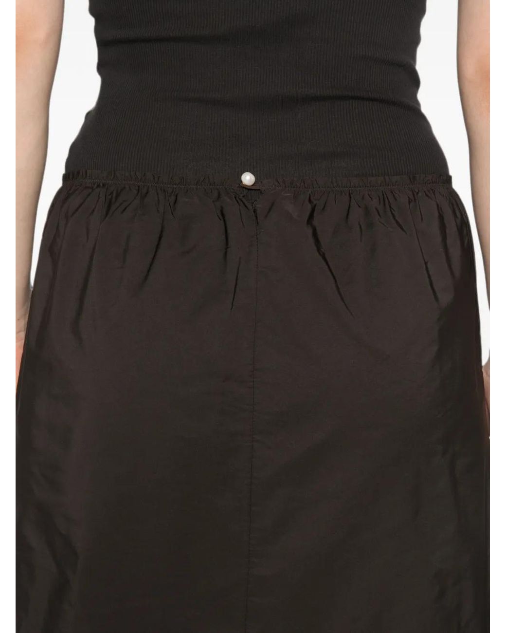 Carven Black Pearl-Embellished Gathered Midi Skirt