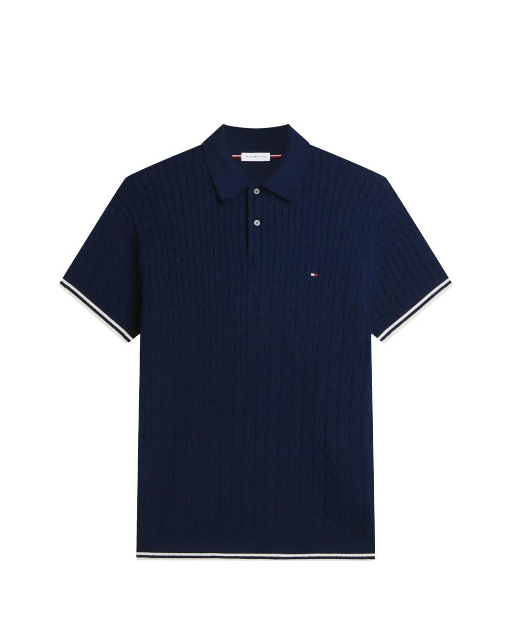 Tommy Hilfiger Blue Cable-Knit Short-Sleeve Polo Shirt for men