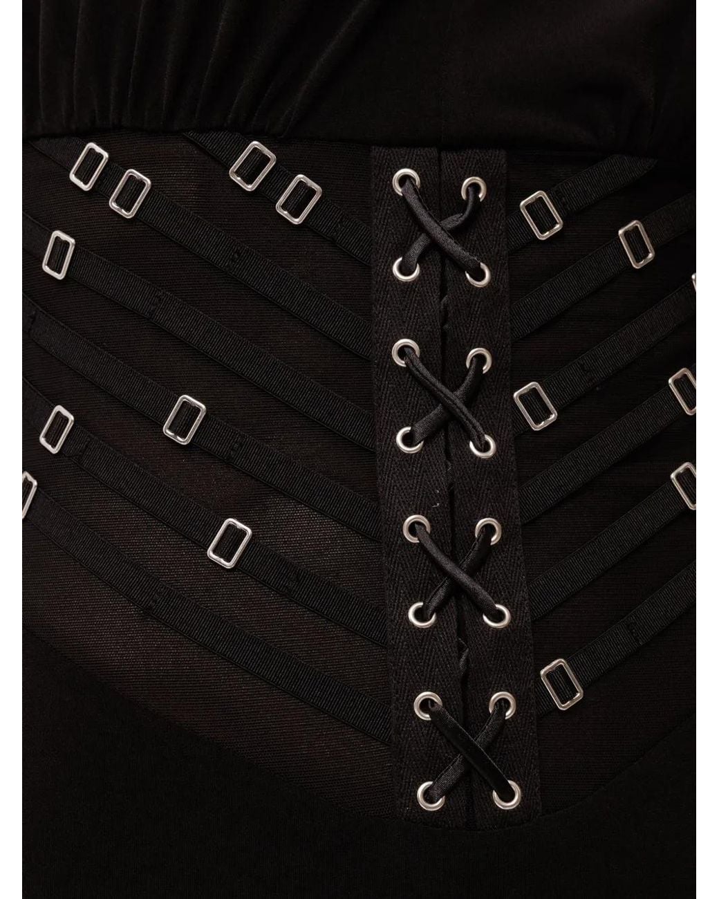 Nissa Black Tulle Corset-Detail Maxi Dress