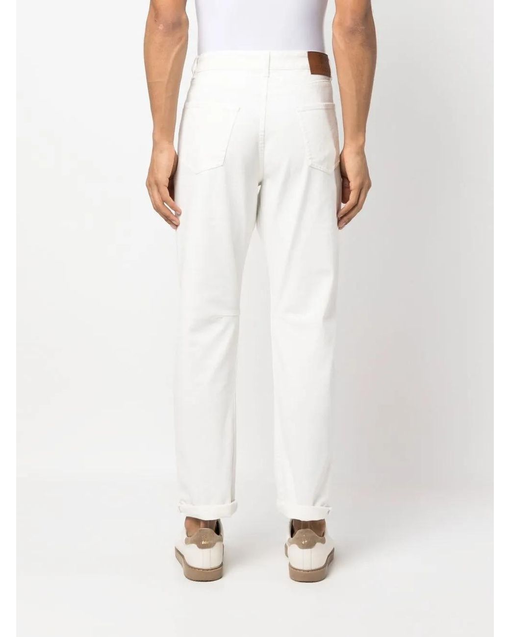 Brunello Cucinelli White Stretch-Cotton Leisure Fit Jeans for men