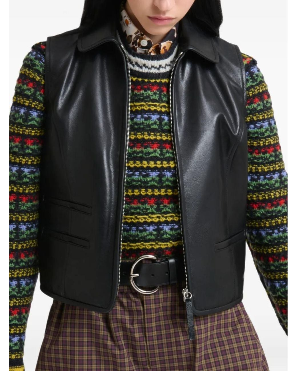 Marni Black Leather Zip-Through Vest