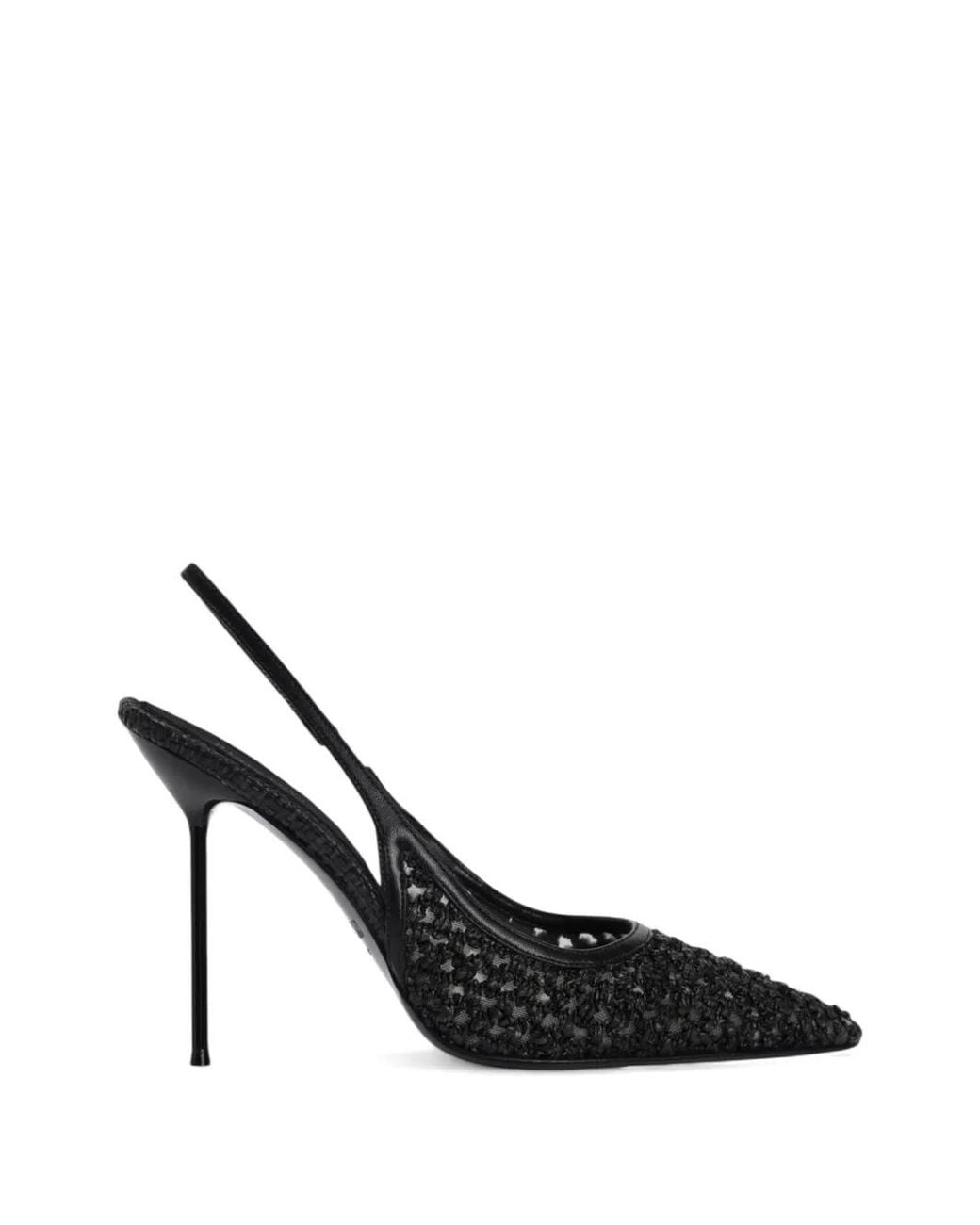 Paris Texas Black Lidia Woven-Design Slingback Sandals