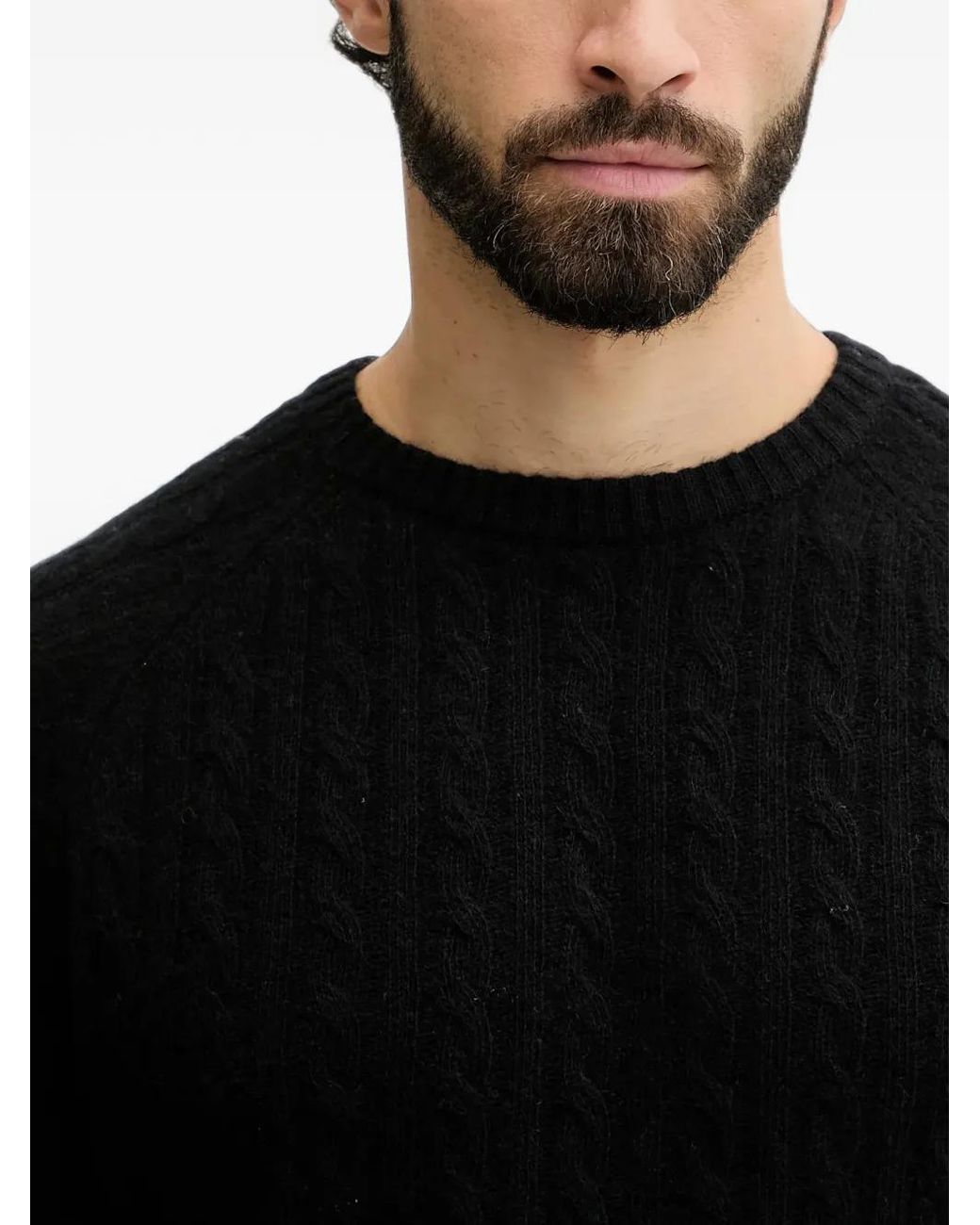 Lindbergh Black Cable-Knit Raglan-Sleeve Sweater for men