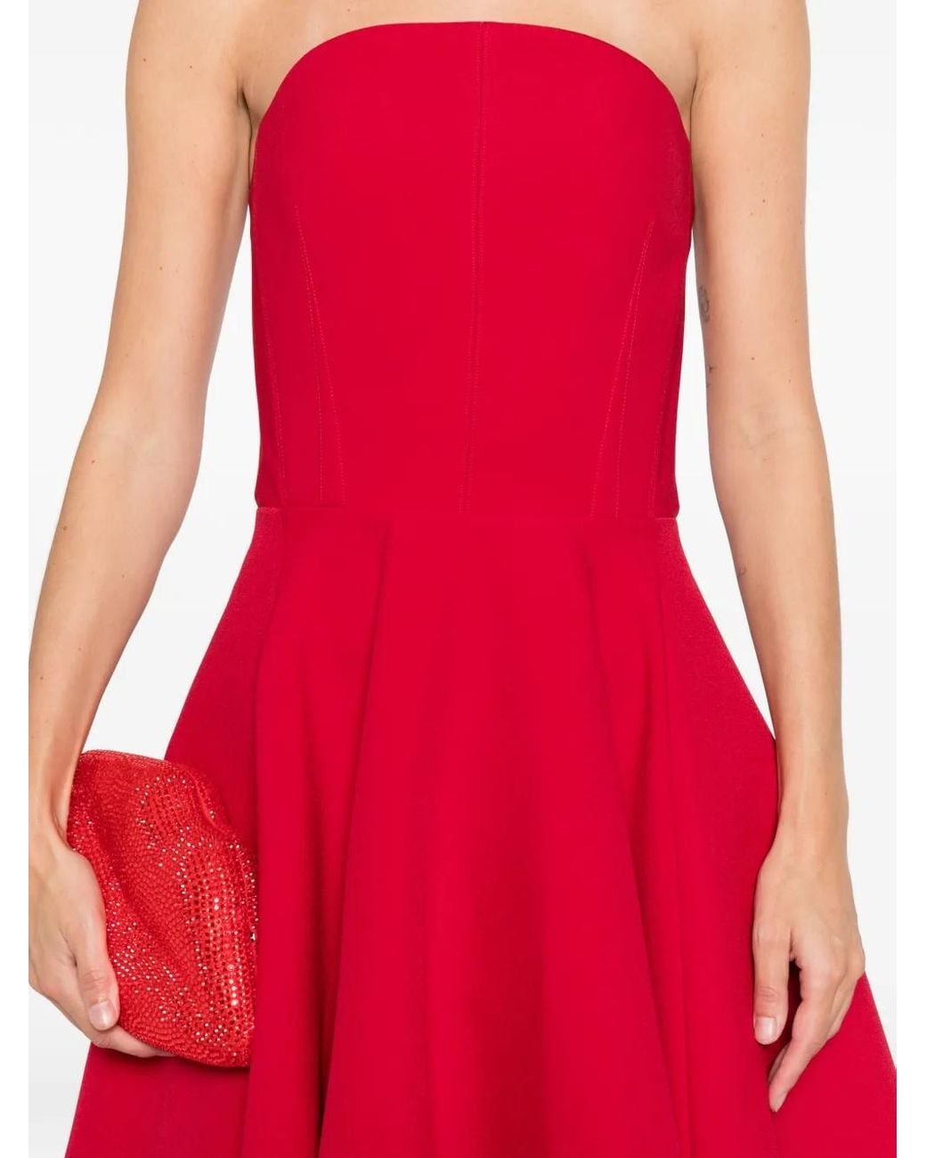 Solace London Red Mathilde Strapless Crepe Gown