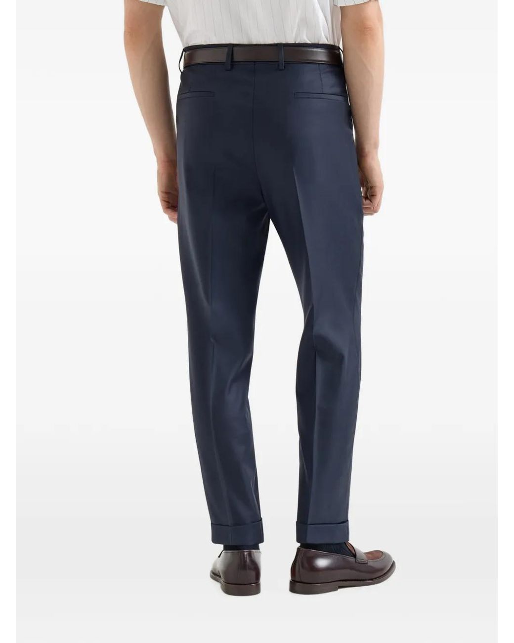 Brunello Cucinelli Blue Super 150S Virgin Wool Four Season Batavia Trousers With Pleat for men