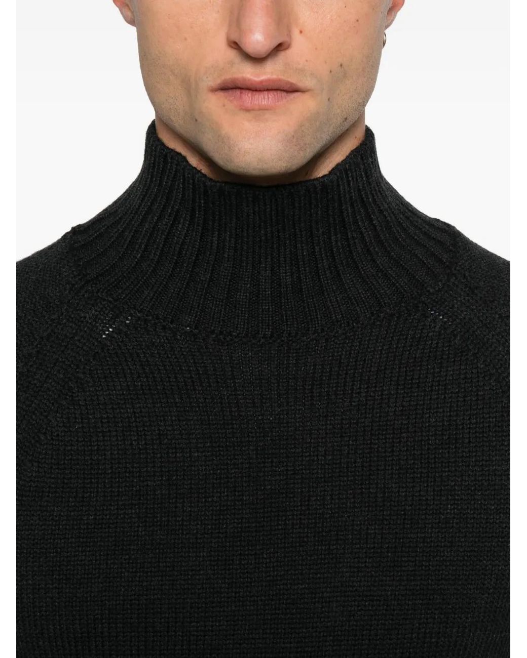 Eleventy Black High-Neck Wool Sweater for men