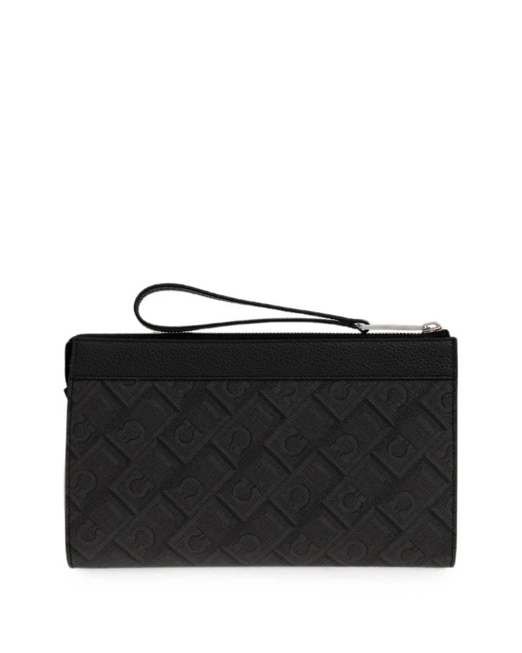 Ferragamo Black Gancini Monogram Pouch for men