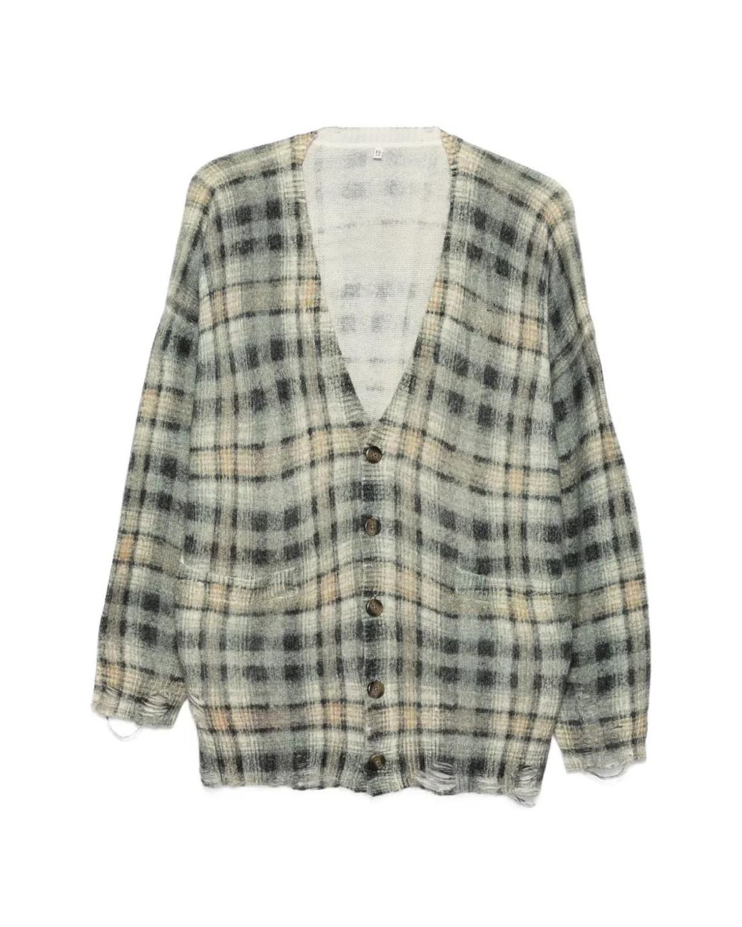 R13 Gray Printed Oversized Cardigan Plaid