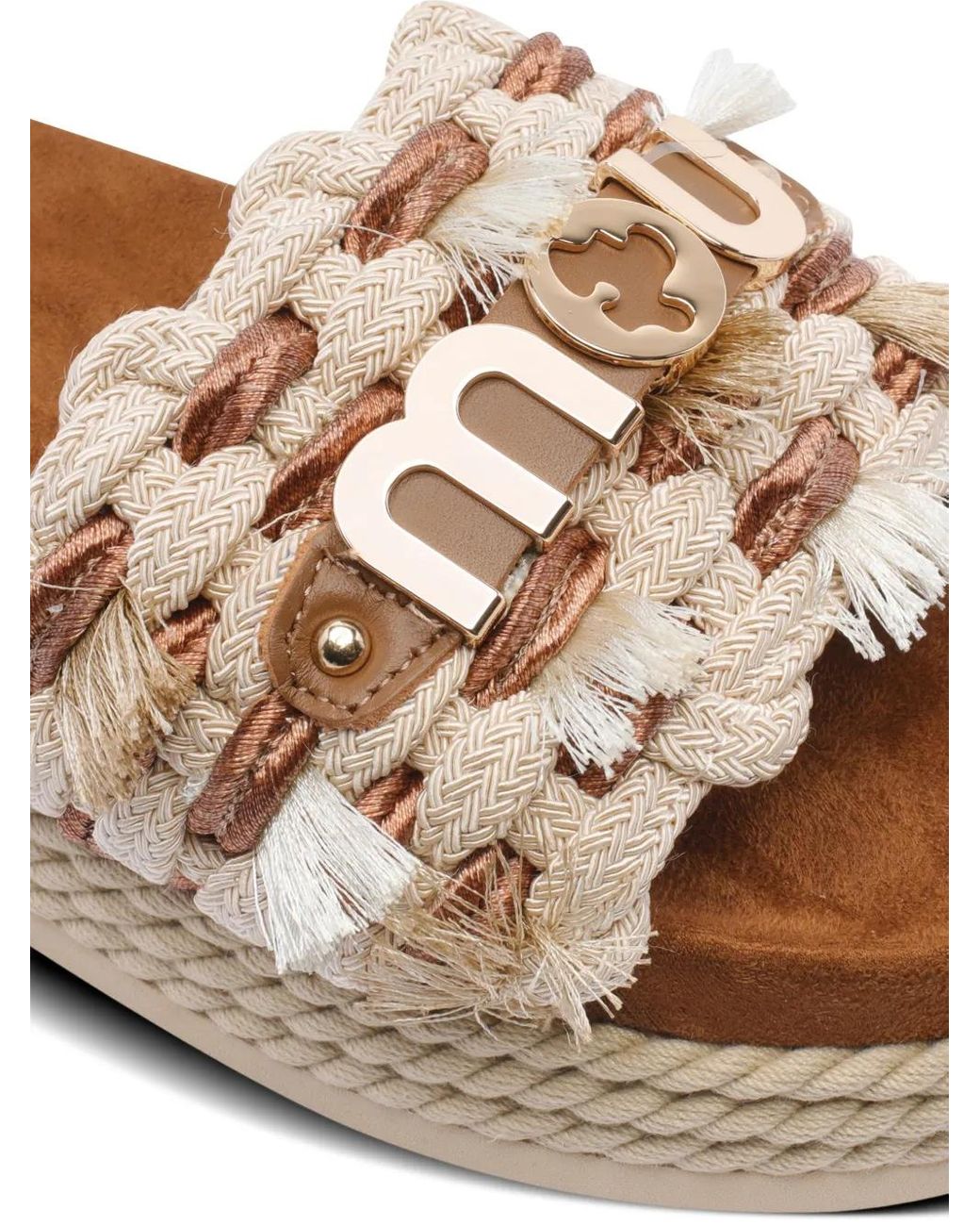 Mou White Braided-Strap Platform Sandals