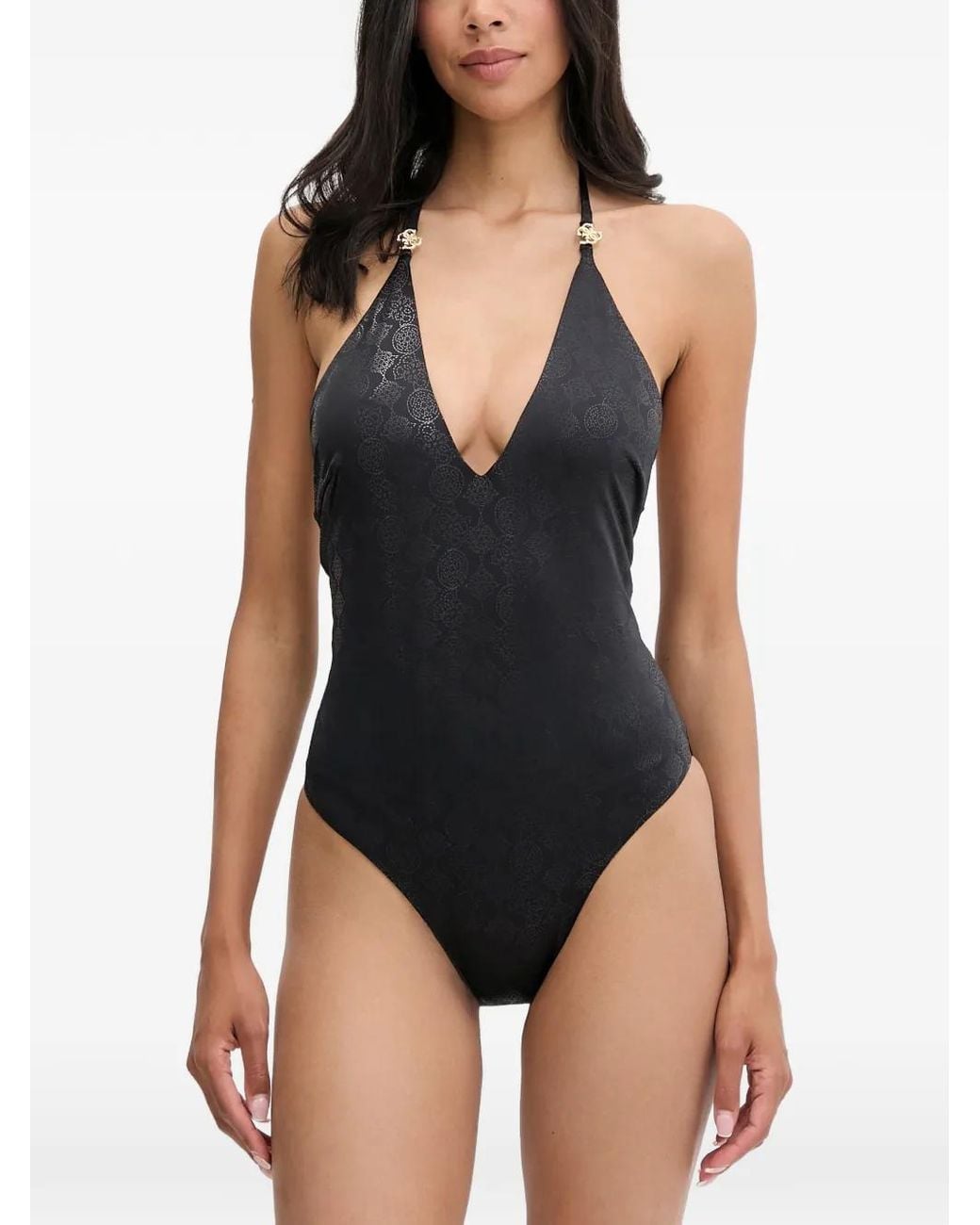 Guess Black Metallic Effect One-Piece Swimsuit