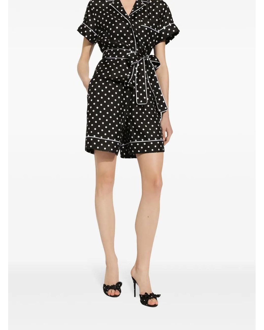 Dolce & Gabbana Black Polka-Dot Silk Twill Shorts