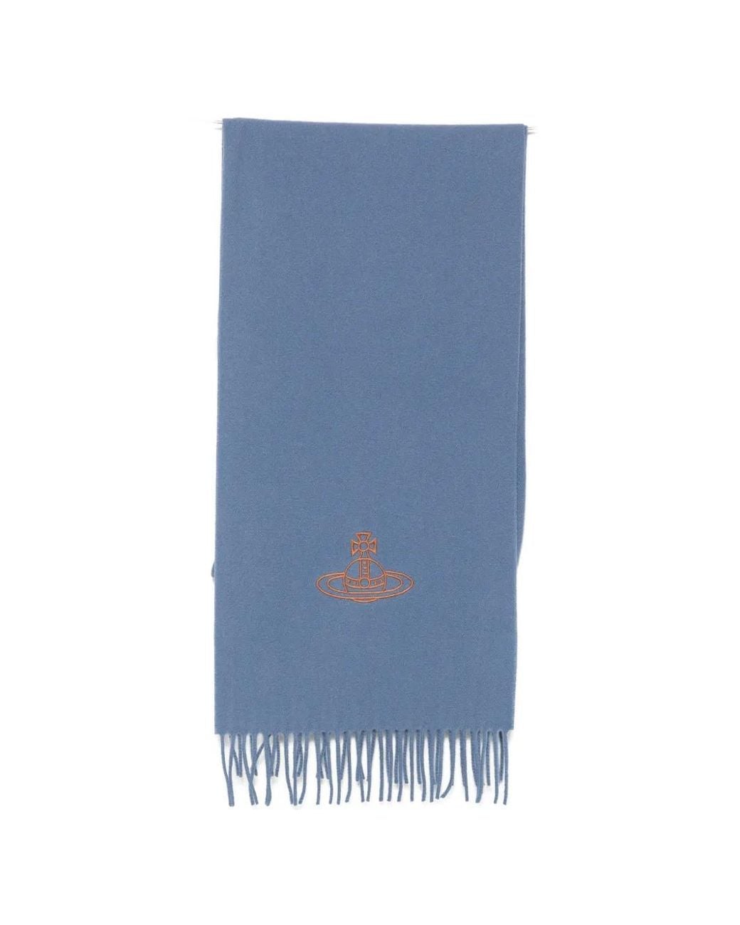 Vivienne Westwood Blue Orb-Embroidered Fringed Scarf
