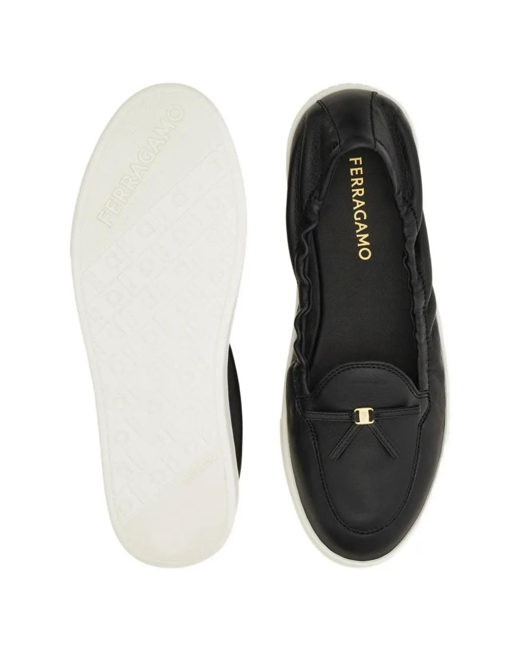 Ferragamo Black Flexible Loafers With Mini Bow
