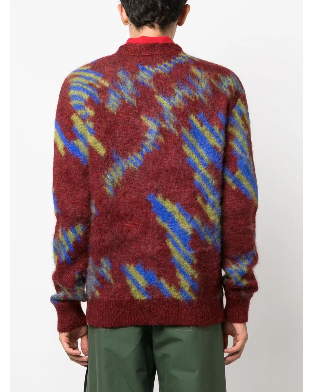 Ahluwalia Red Ongoye Patterned Intarsia-Knit Cardigan for men