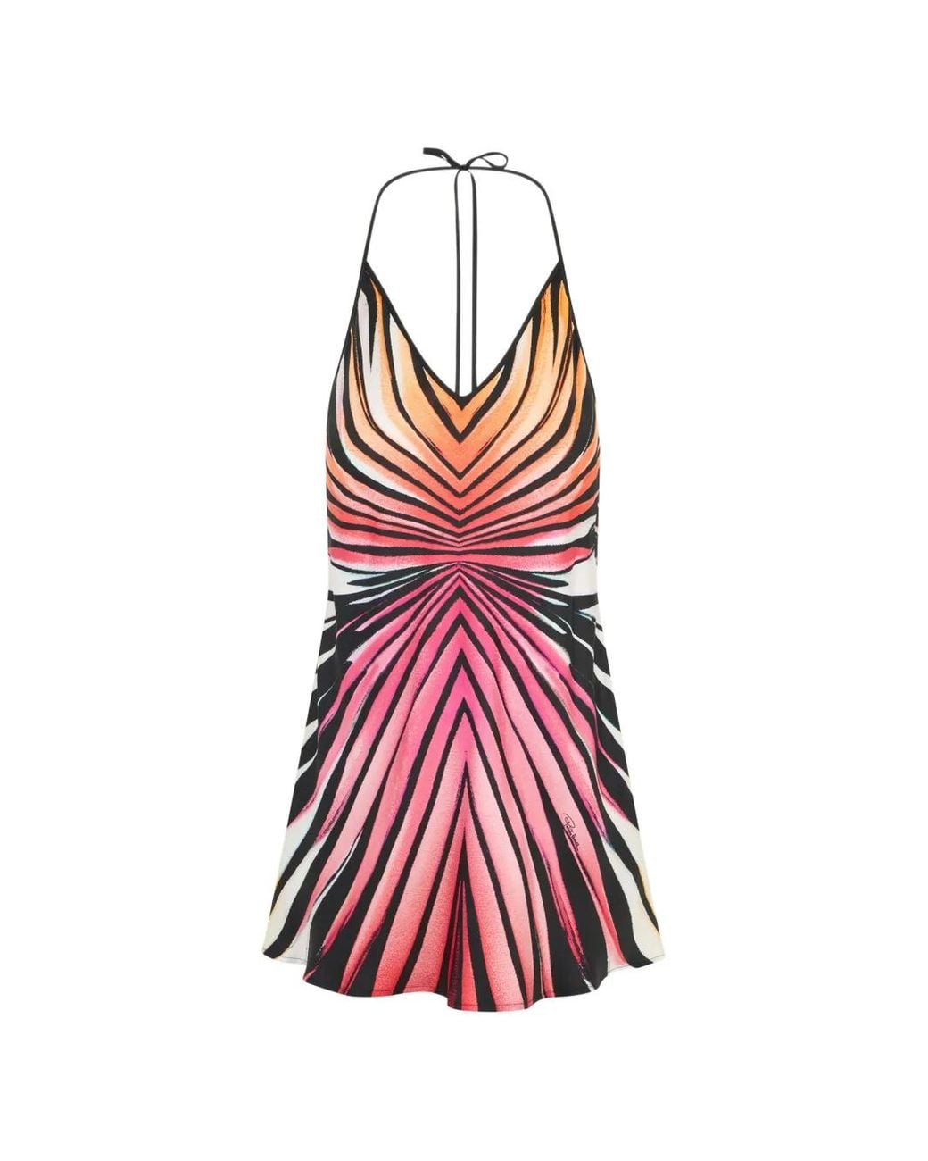 Roberto Cavalli White Ray Of Paradise Halterneck Mini Dress