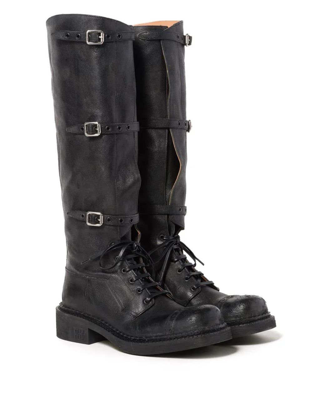 Miu Miu Leather Multi-Buckle Boots in Black | Lyst