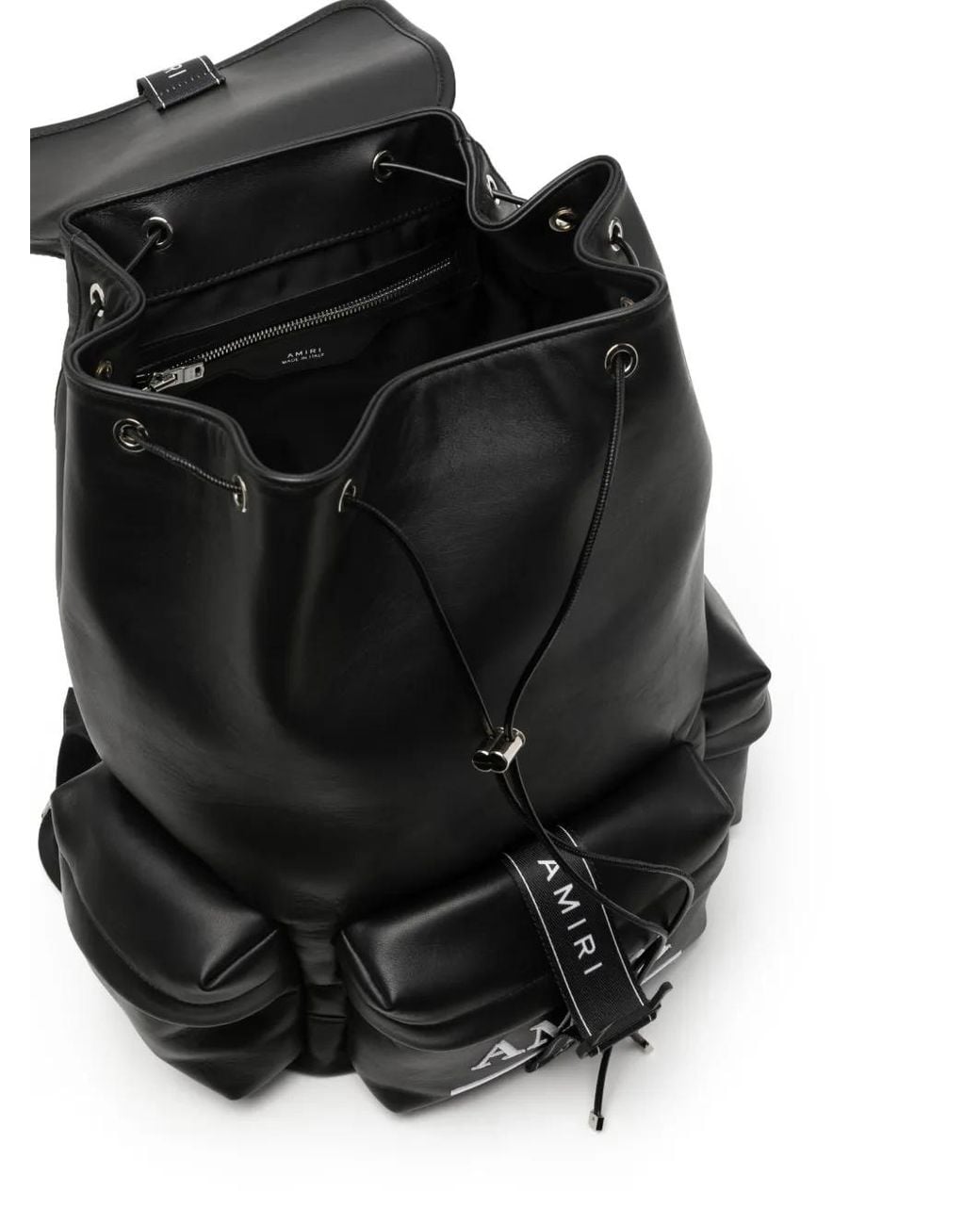 Amiri Black Logo-Plaque Leather Backpack for men