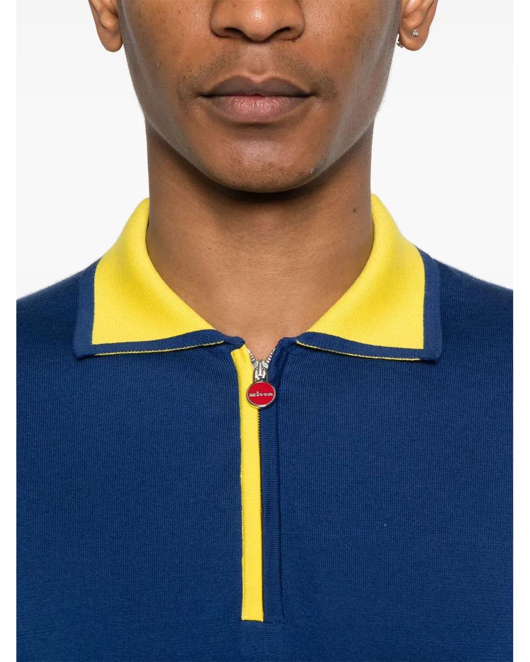 Kiton Blue Contrasting-Trim Polo Shirt for men