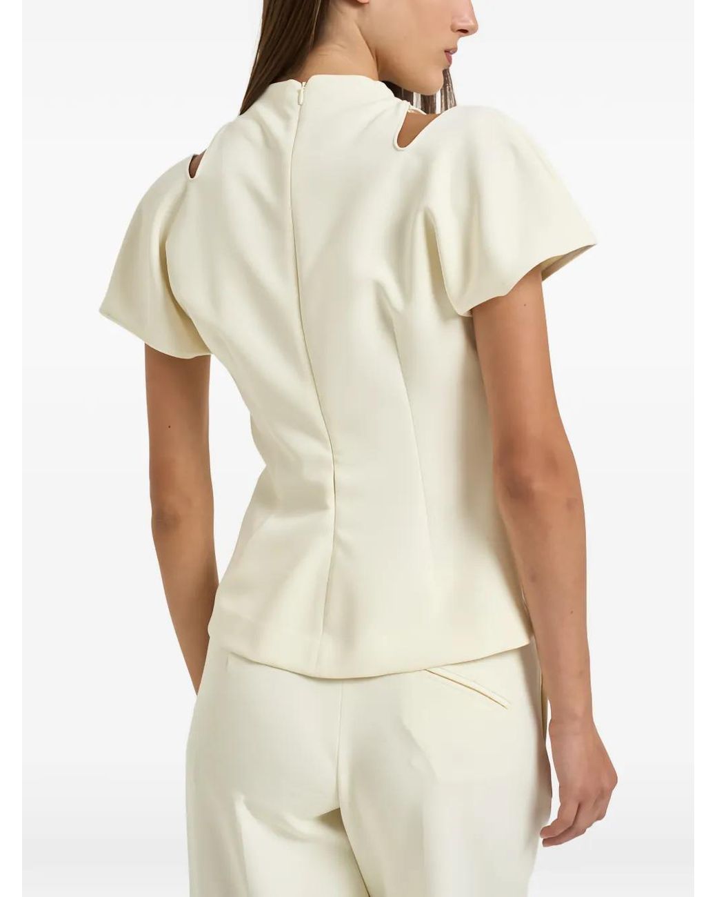FEDERICA TOSI Natural Cut-Out Cowl-Neck Blouse