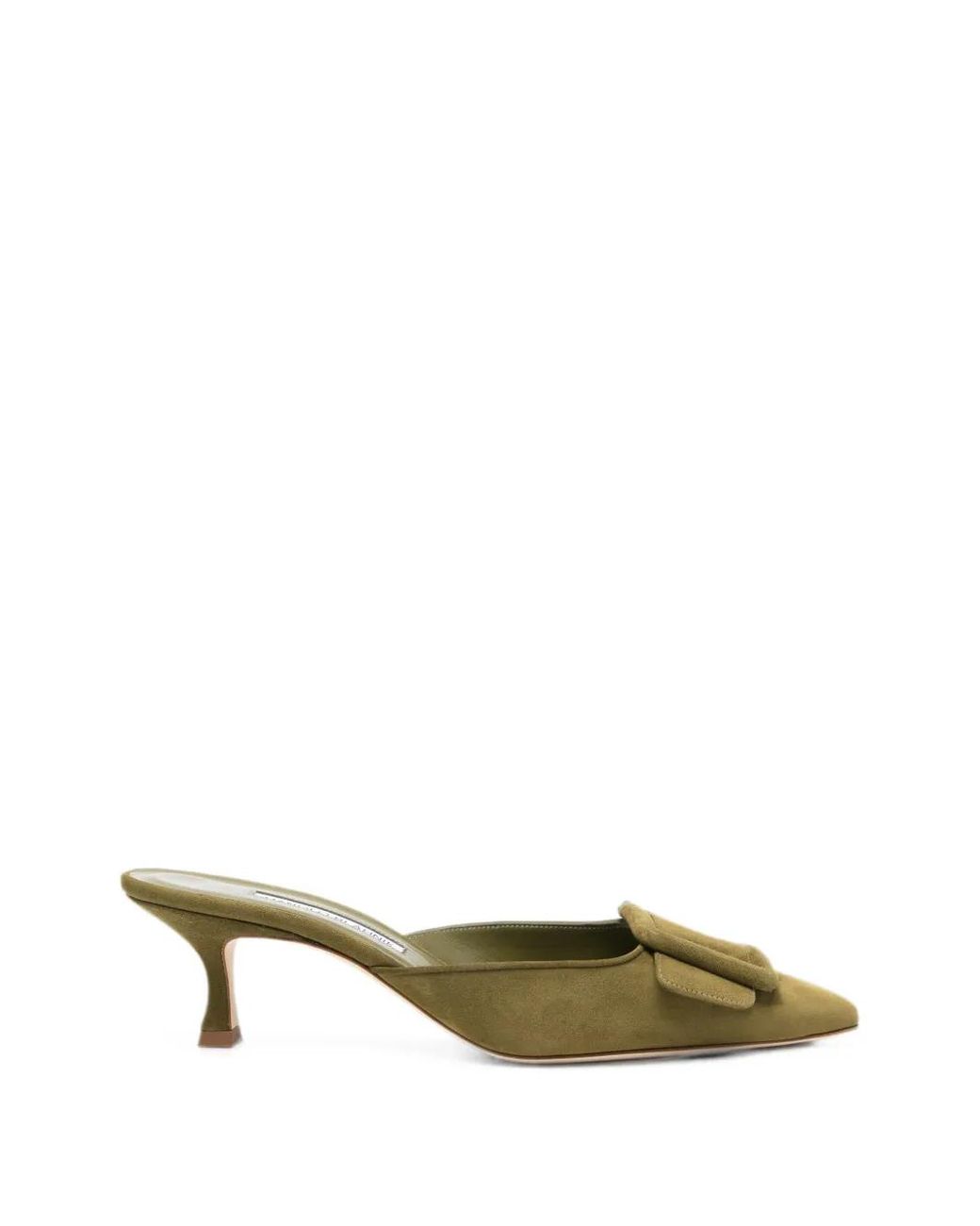 Manolo Blahnik Green Maysale Suede Kitten Heel Mules