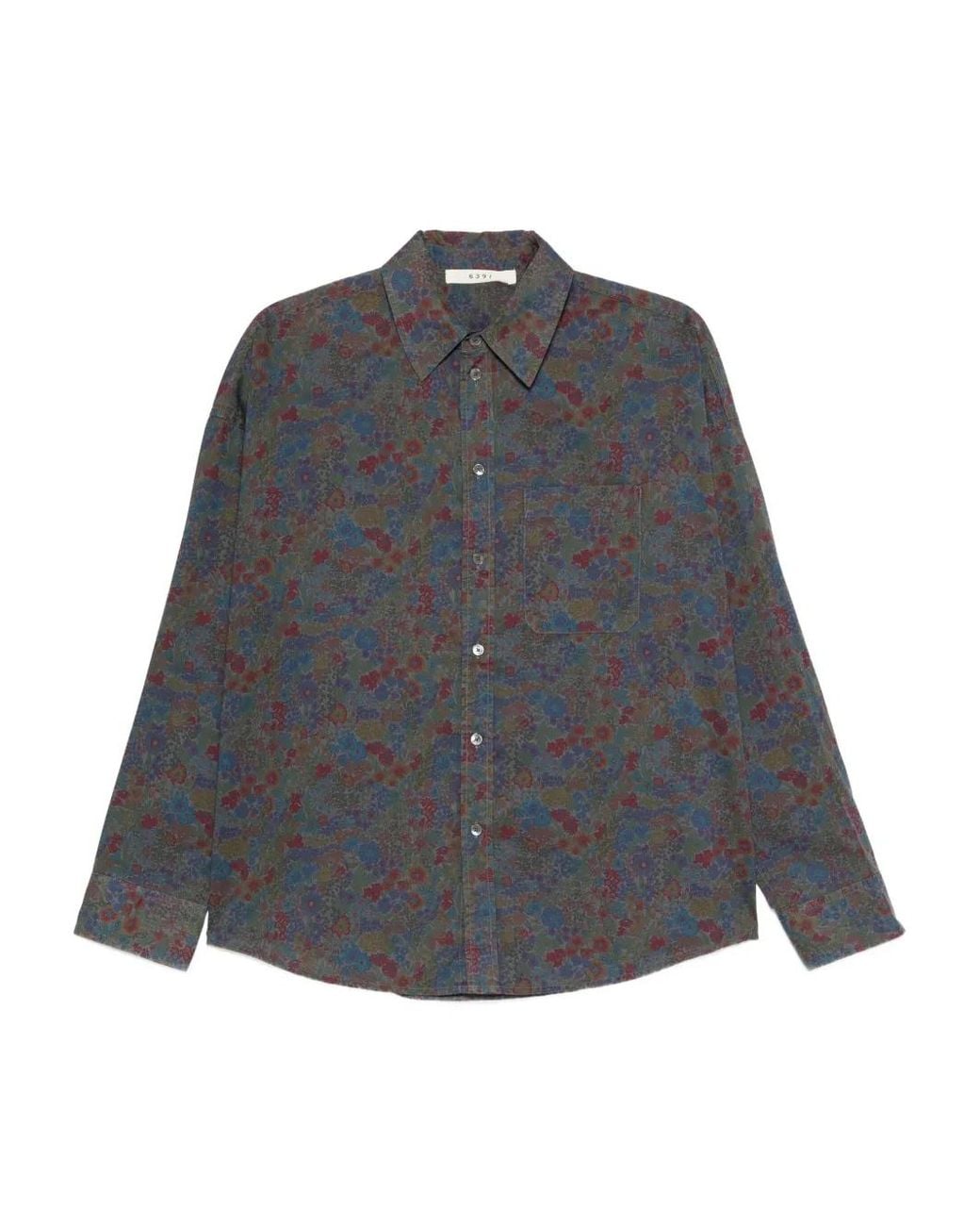 6397 Gray Floral-Print Button-Down Shirt