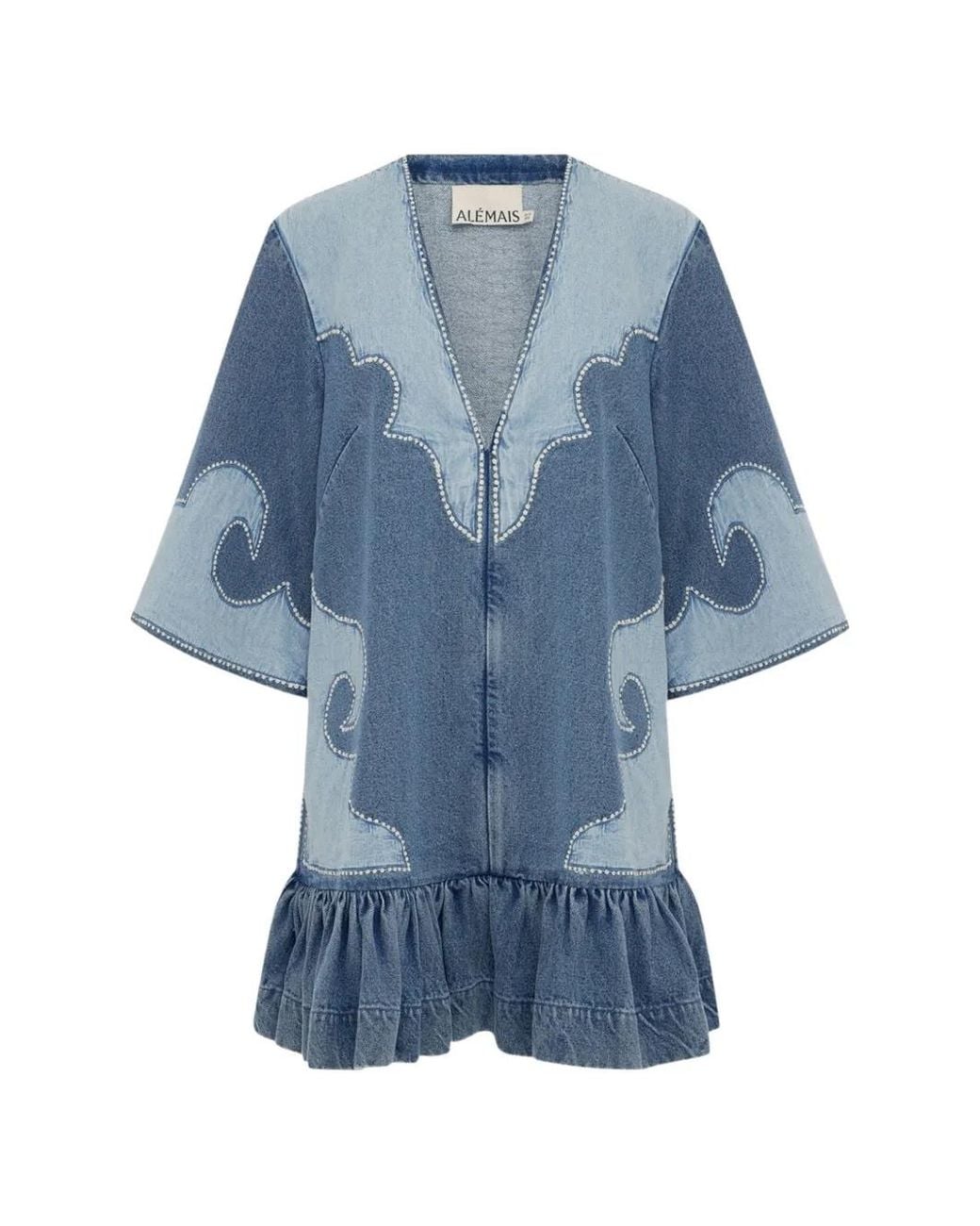 ALÉMAIS Blue Jesse Ruffled Patchwork Mini Dress