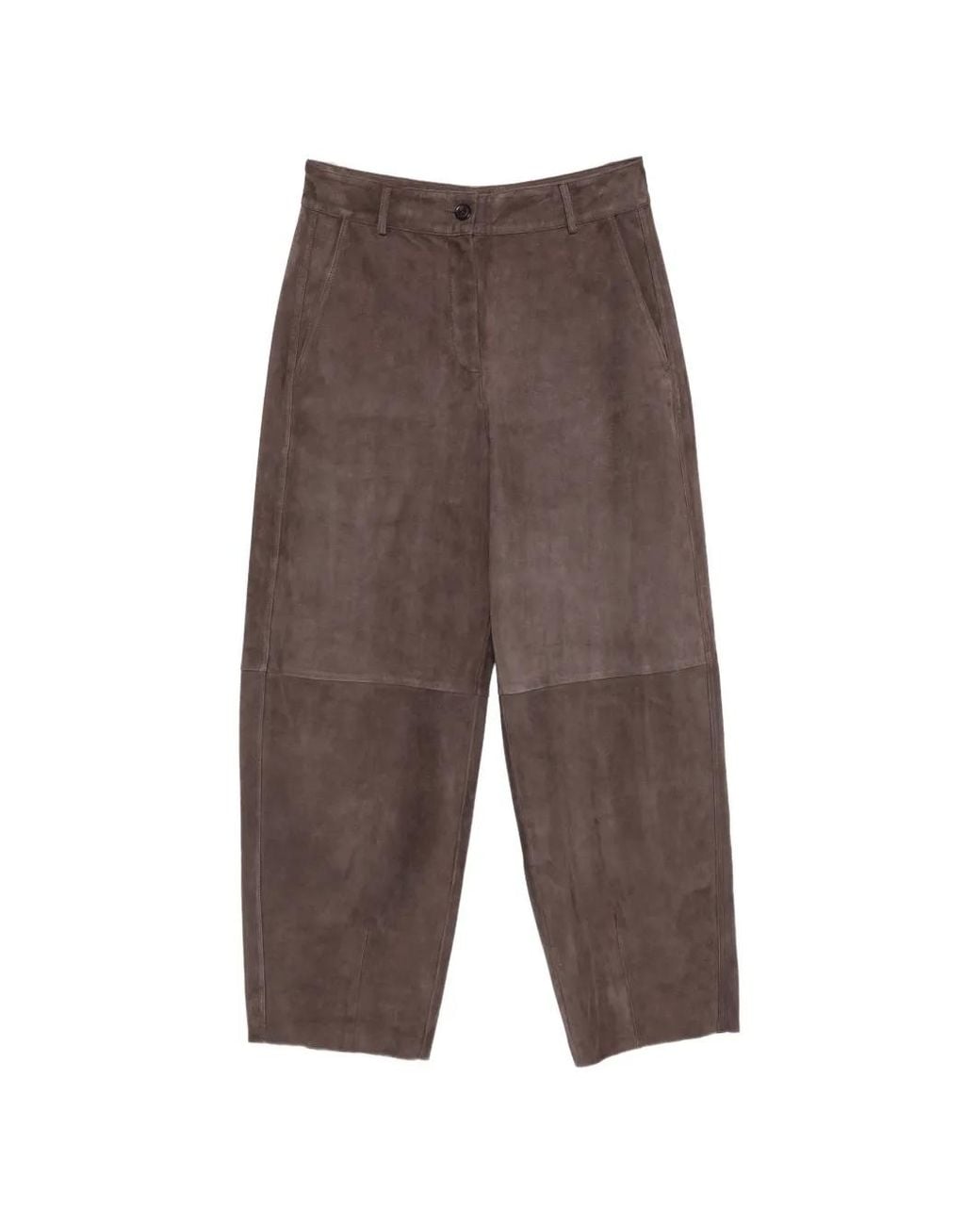 Via Masini 80 Gray Suede-Effect Panelled Trousers