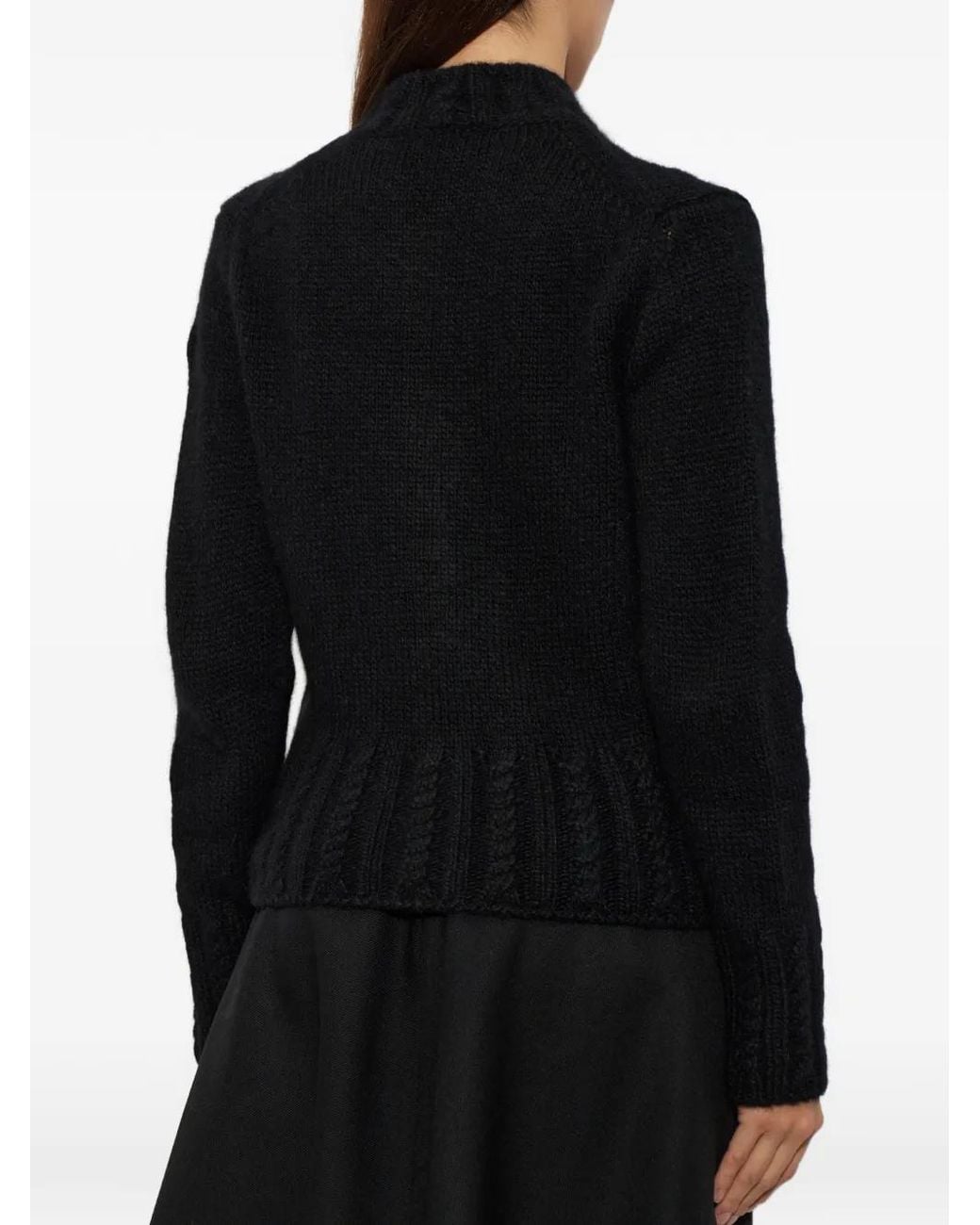 Moncler Black Cable-Knit Logo-Patch Cardigan