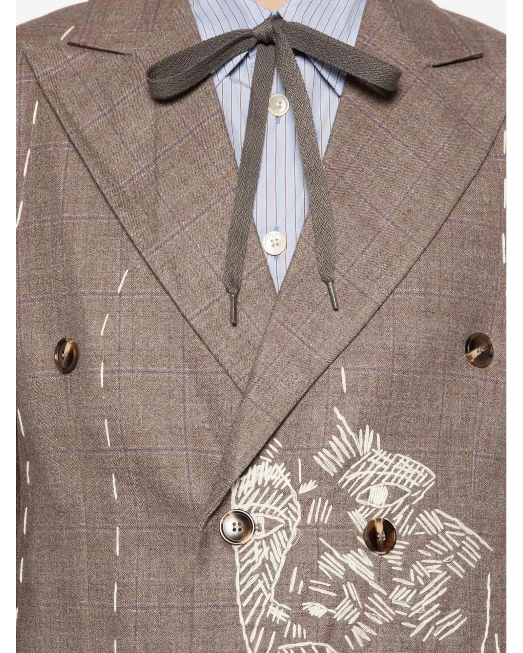 Kidsuper Brown Embroidered Double-Breasted Blazer for men