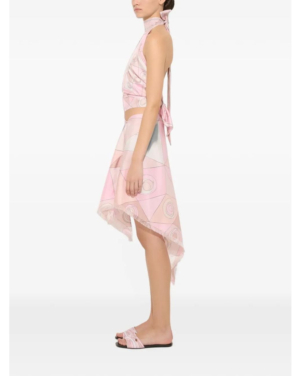 Emilio Pucci Pink Occhi-Print Asymmetrical Silk Skirt