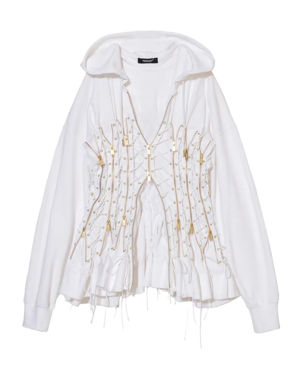 Undercover White Lace-Up Zip-Fastening Hoodie