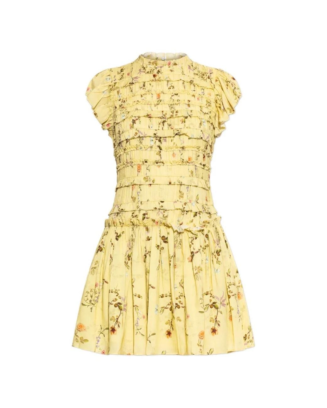 AllSaints Yellow Floral-Print Ruffled Dress